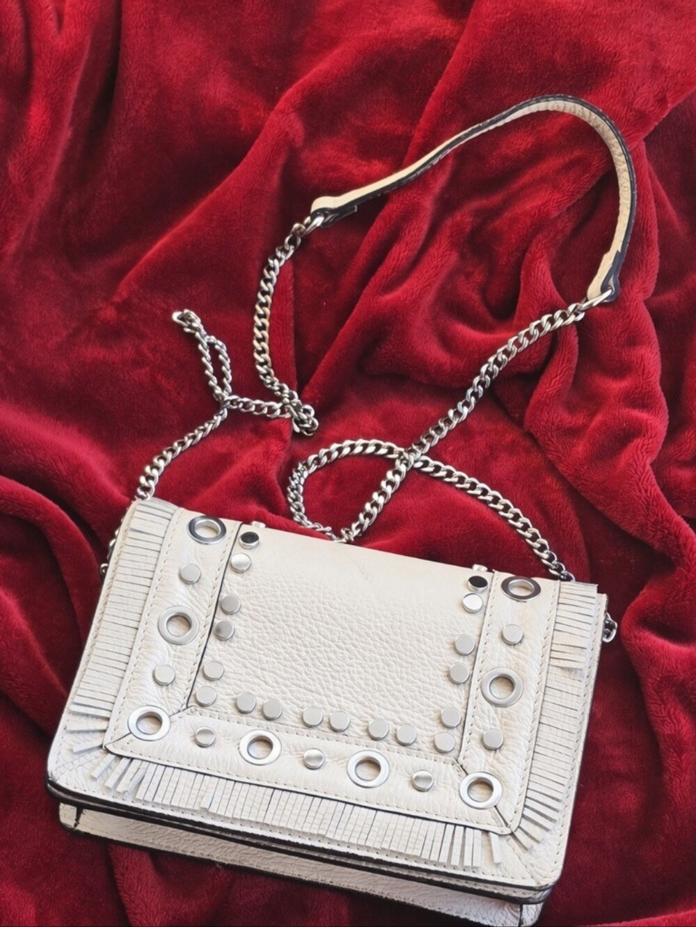 Vera Pelle Italian Leather Studded Crossbody Bag with Fringe Western Boho